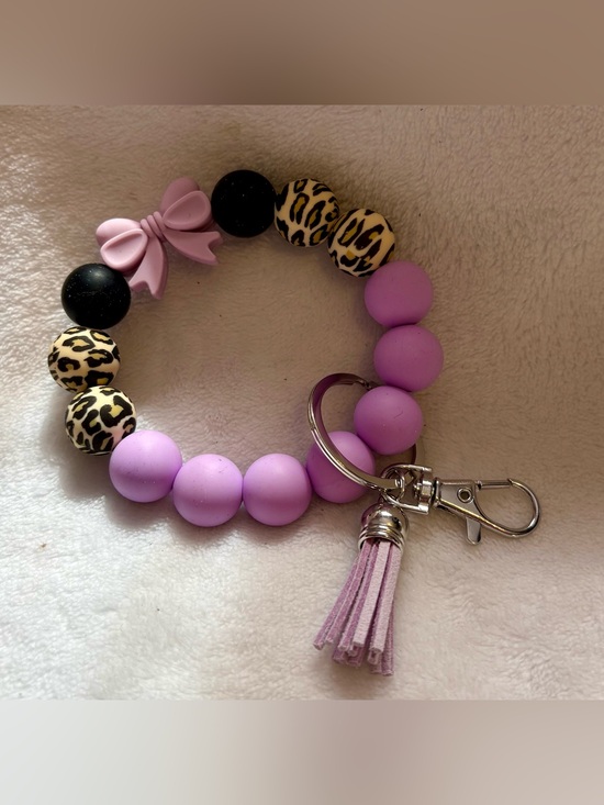 Accessories - Women’s Purple Leopard Bead Keyring Bracelet with Tassel
